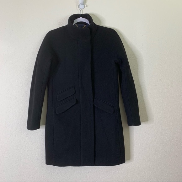 J.Crew Womens a black Cocoon Coat in Italian stadium cloth full zip 00 - Picture 2 of 10